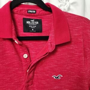 Hollister Red Heather Short Sleeve Polo Epic Flex Stretch Medium